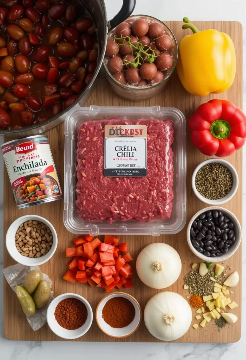 Chili Recipe with Enchilada Sauce and Ground Beef ingredients