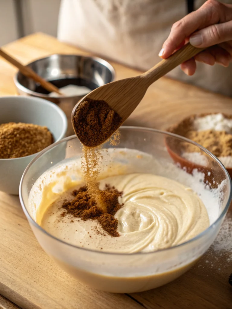 Adding brown sugar to cream mixture for authentic Chicken Salad Chick grape salad recipe