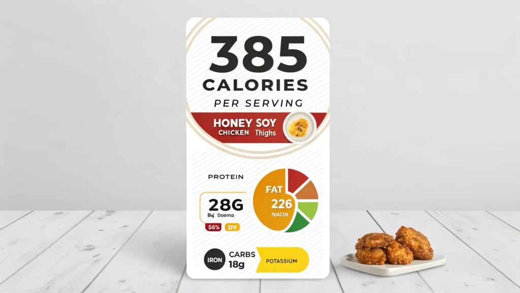 Infographic chart displaying nutritional information with numbers and colored graphs showing calorie count, protein, carbohydrates, and fat content