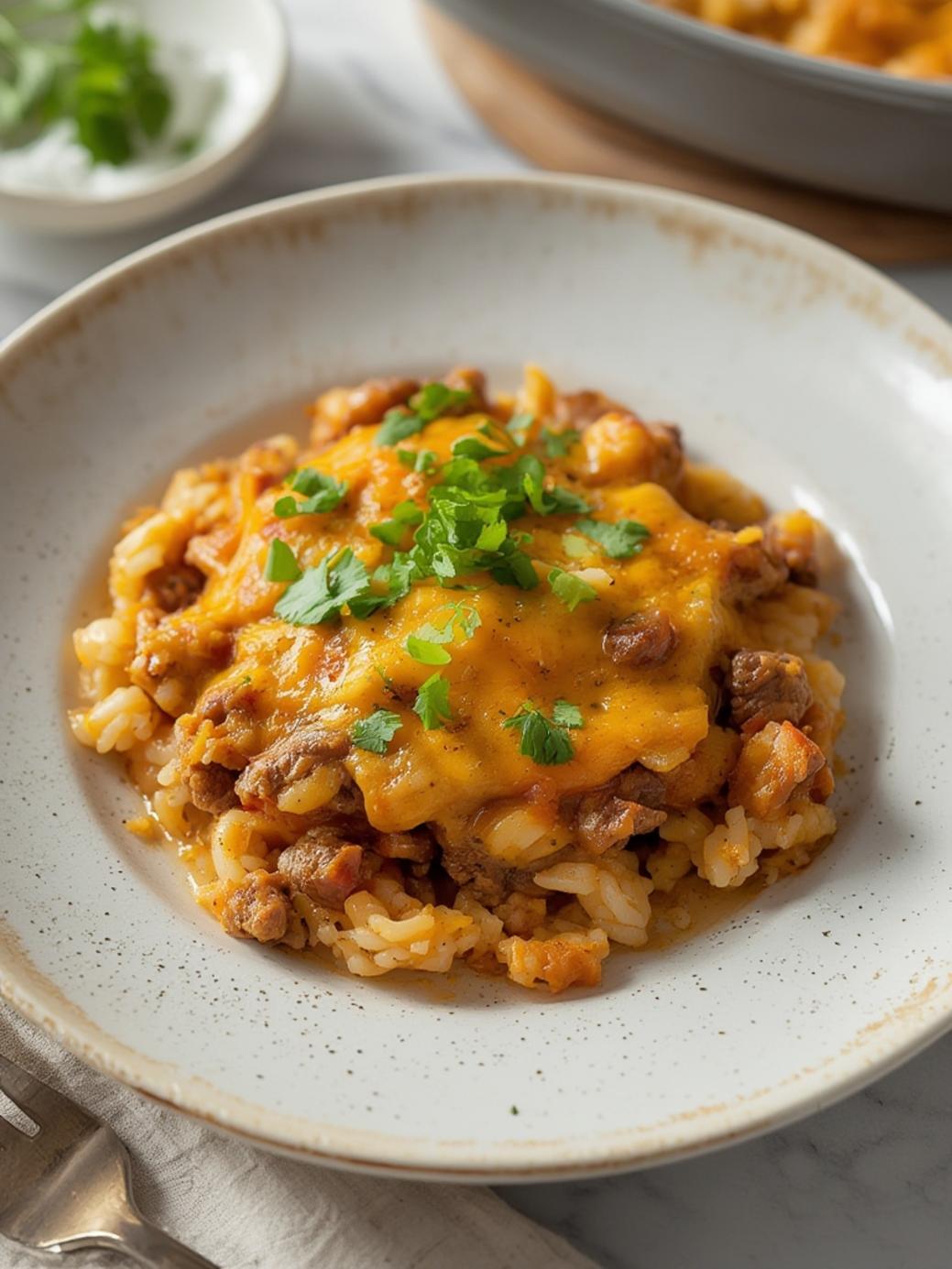 Cheesy Ground Beef and Rice Casserole