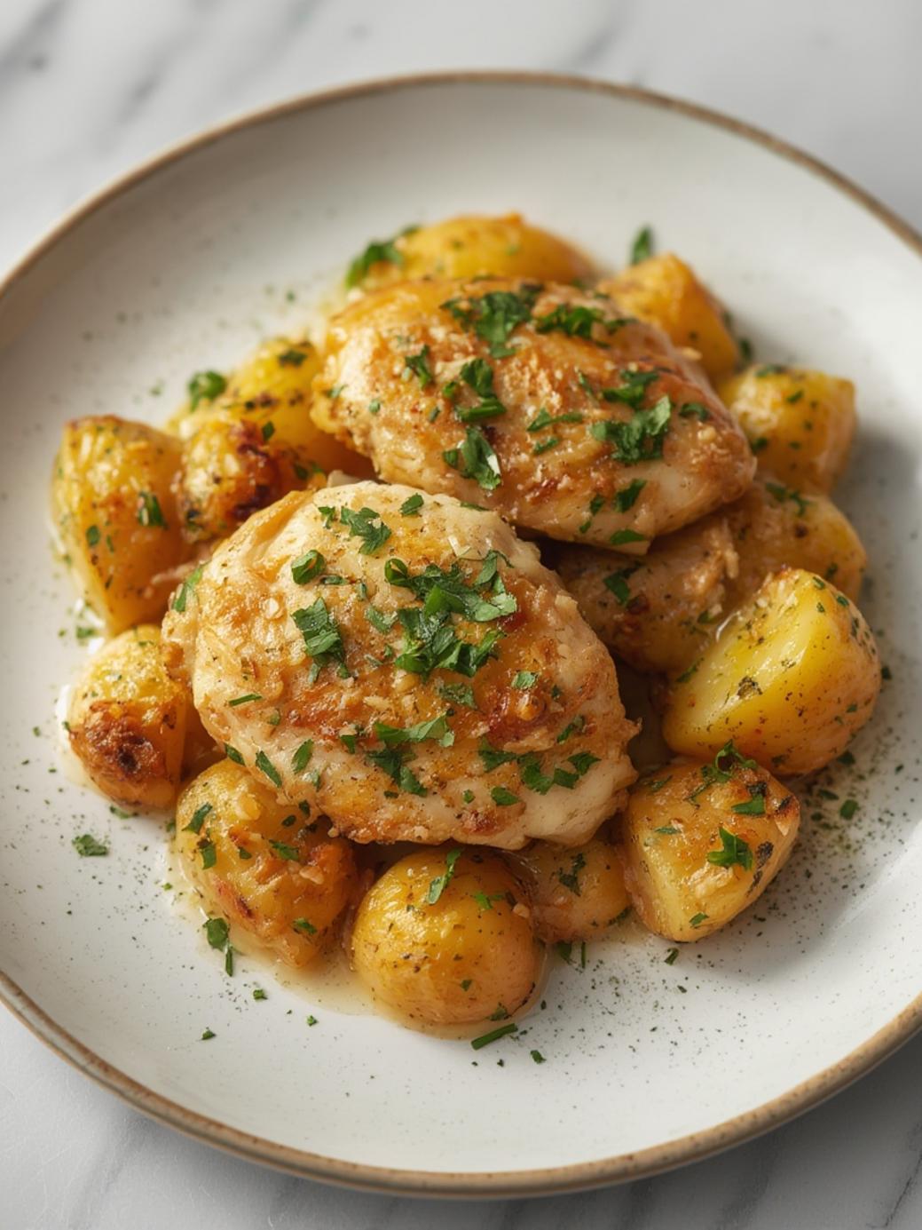 Garlic Parmesan Chicken & Potatoes serving