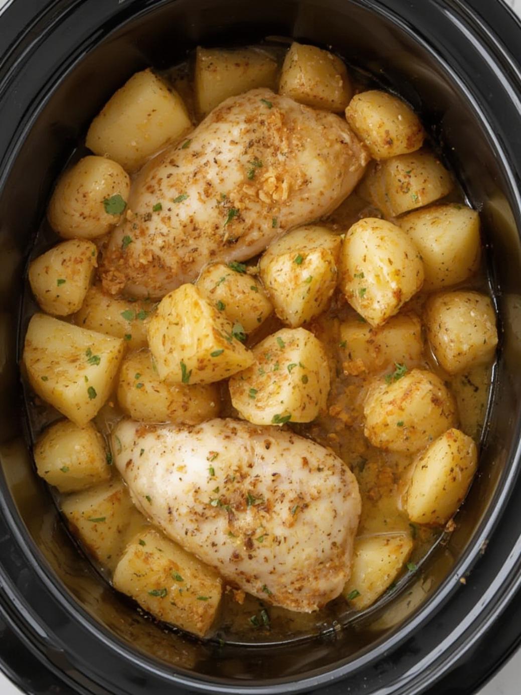 Garlic Parmesan Crockpot Chicken and Potatoes