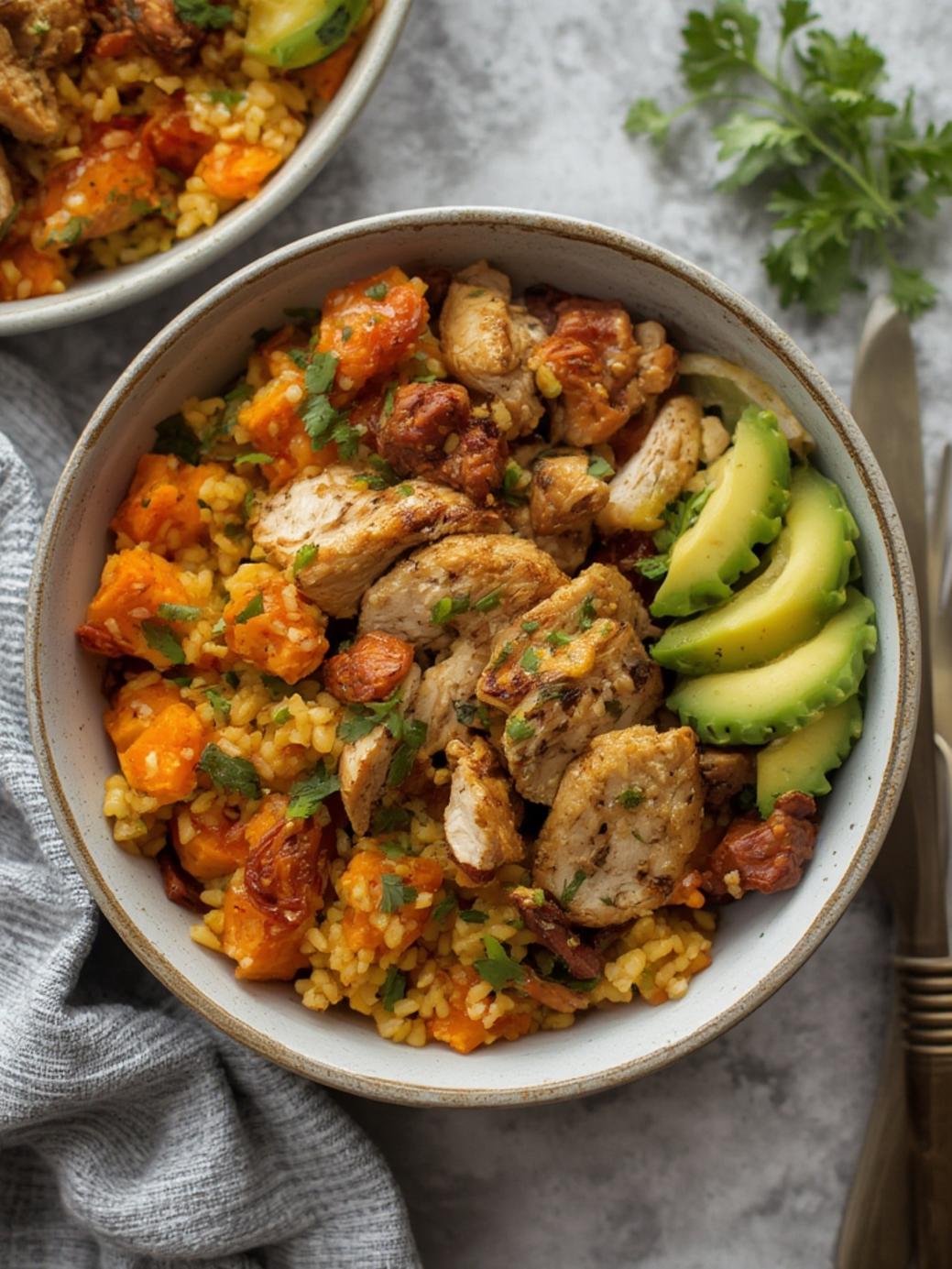 Healthy Chicken and Sweet Potato Rice Bowl