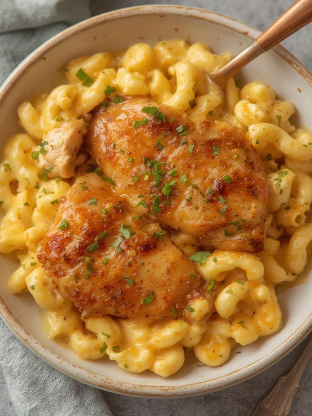 High Protein Honey Garlic Butter Chicken with Mac & Cheese