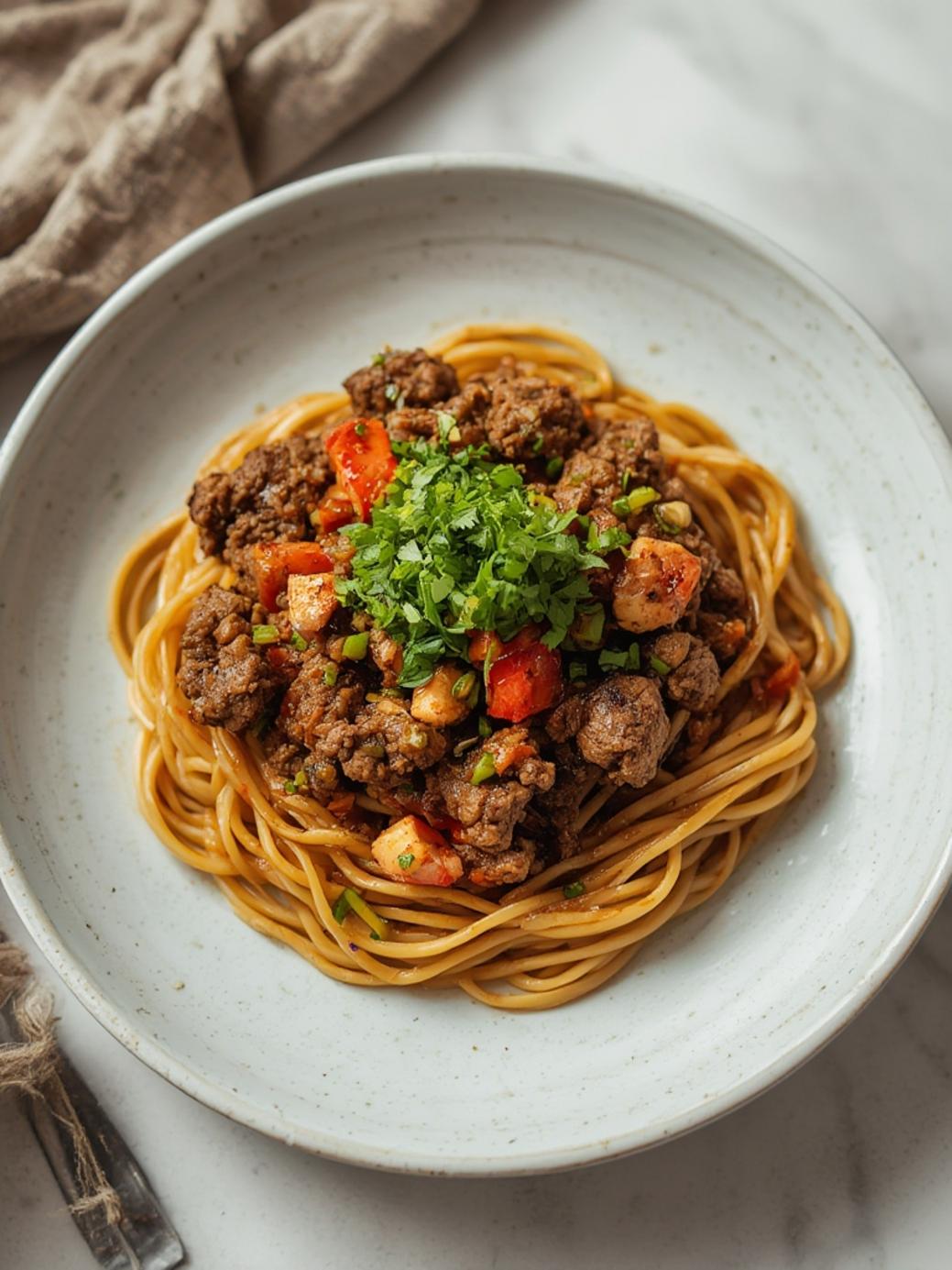 Mongolian Ground Beef Noodles Recipe