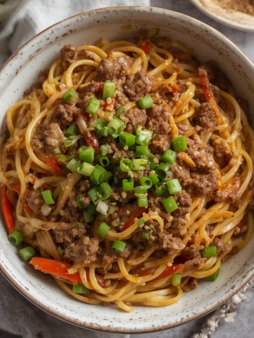 Mongolian Ground Beef Noodles Recipe