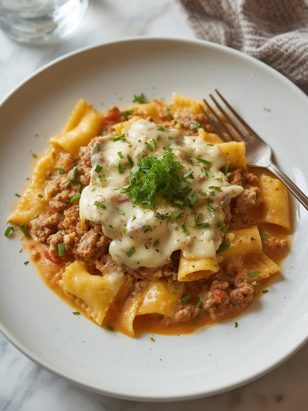 Cajun Cream Cheese Alfredo Bowties with Spiced Ground Beef