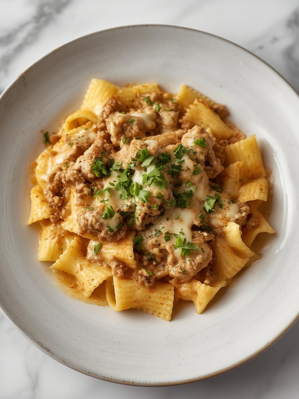 Cajun Cream Cheese Alfredo Bowties with Spiced Ground Beef