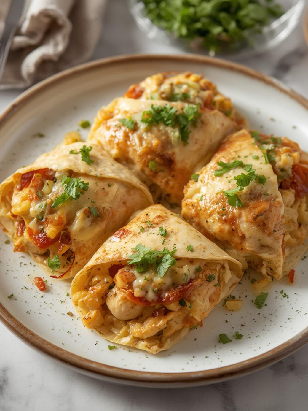 Cozy Cheesy Garlic Chicken Wraps