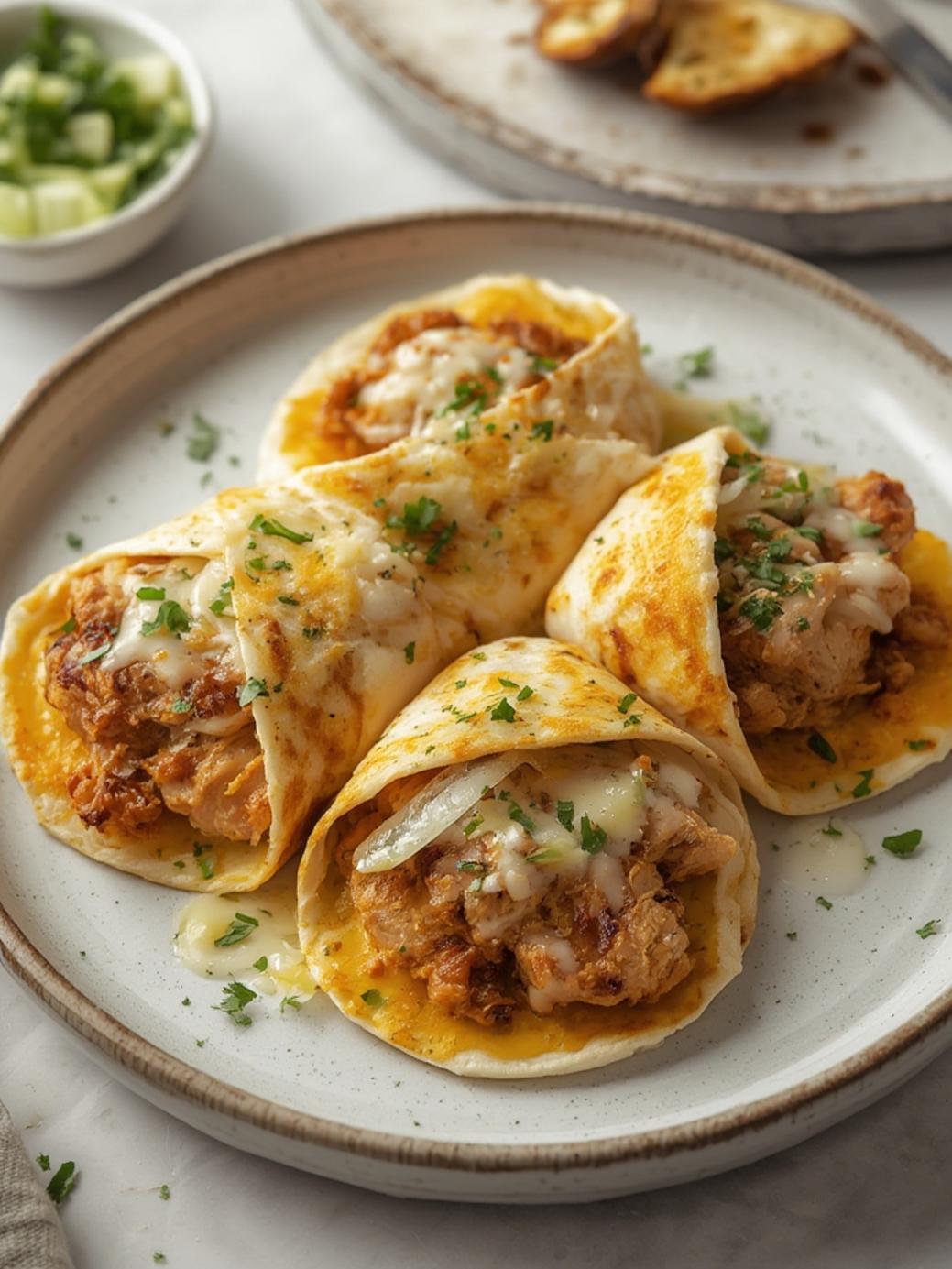 Cozy Cheesy Garlic Chicken Wraps