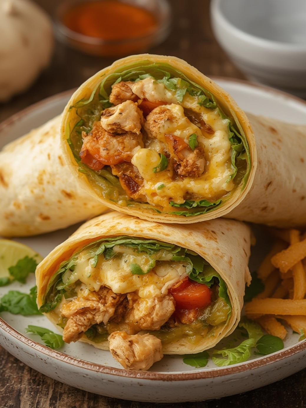 Cozy Cheesy Garlic Chicken Wraps