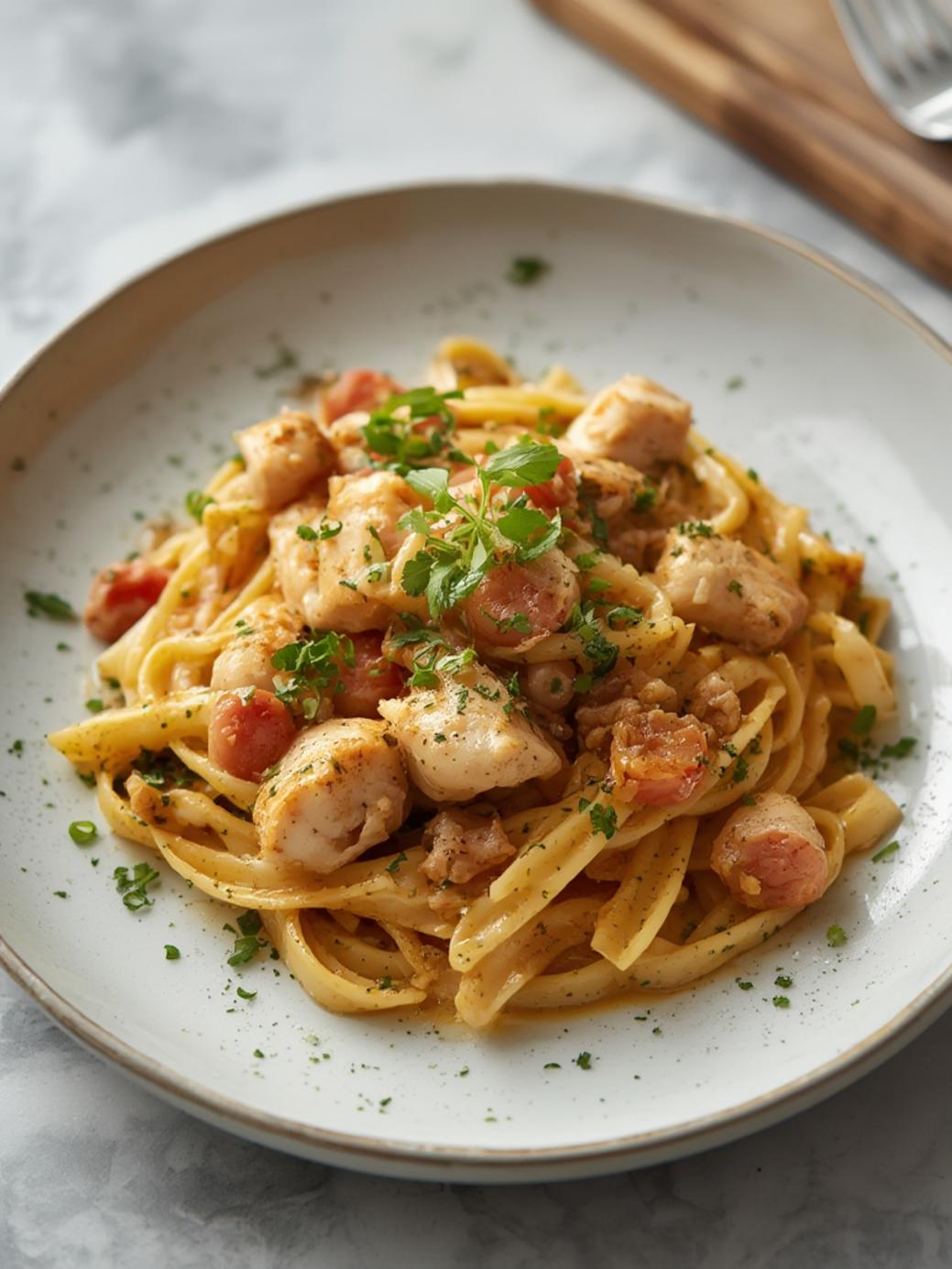 French Onion Chicken Pasta Bake