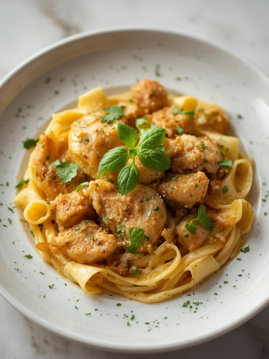 French Onion Chicken Pasta Bake