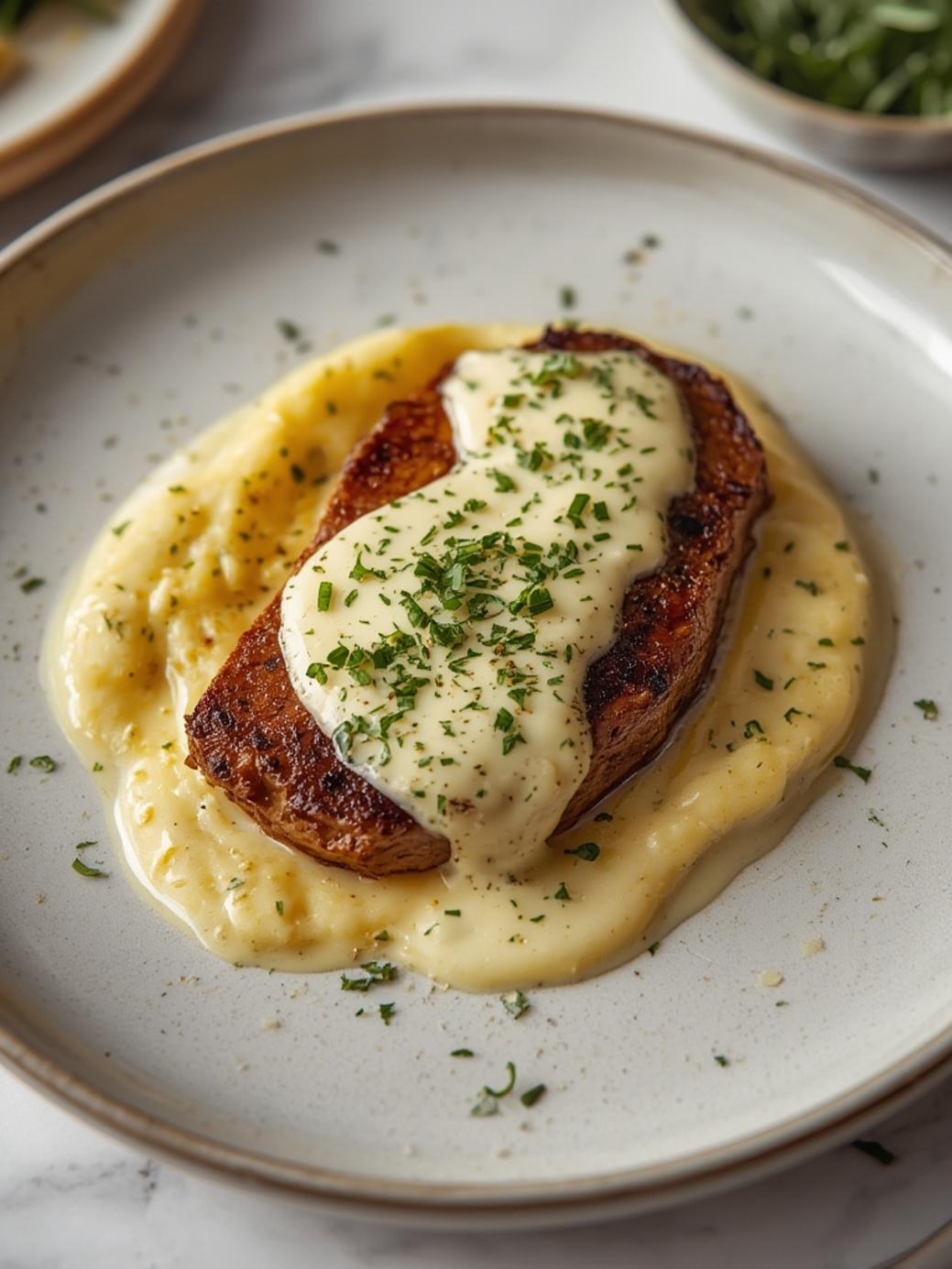 Garlic Butter Steak with Parmesan Cream Sauce
