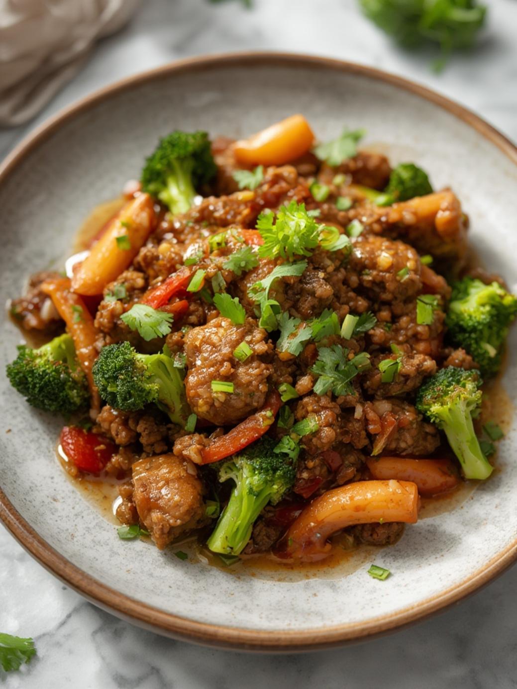 Honey Garlic Ground Beef and  Broccoli Stir Fry