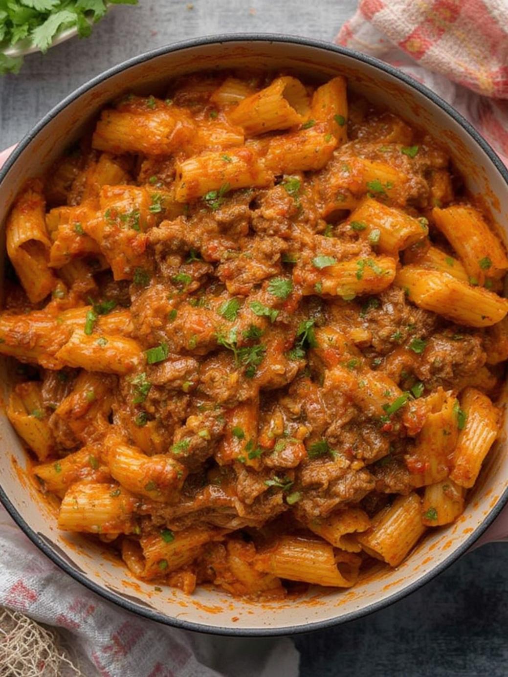 spicy creamy beef pasta casserole