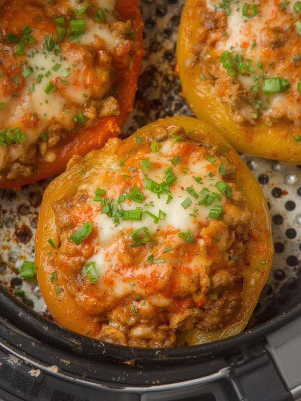 Air Fryer Stuffed Peppers with Ground Beef