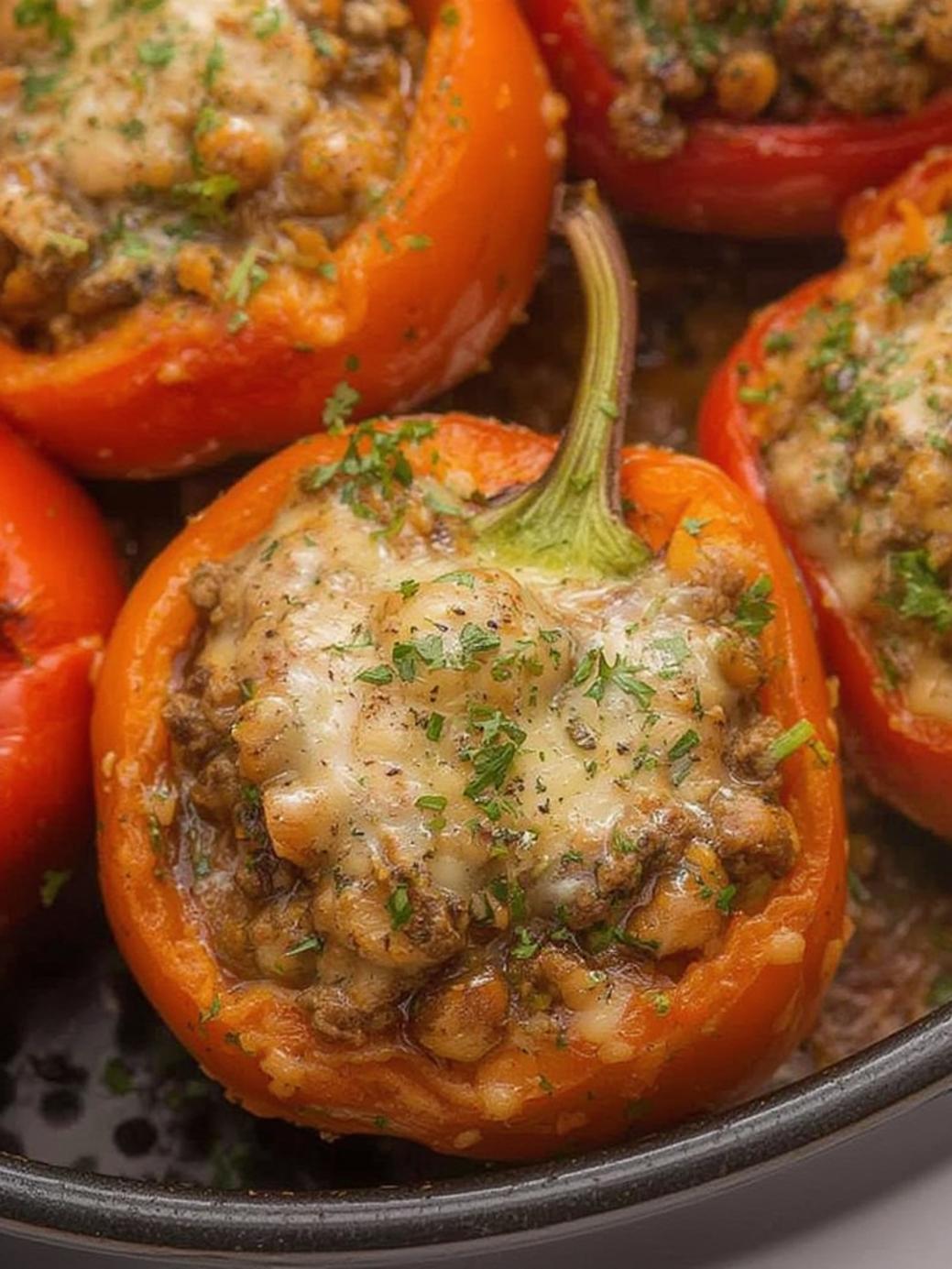 Air Fryer Stuffed Peppers with Ground Beef