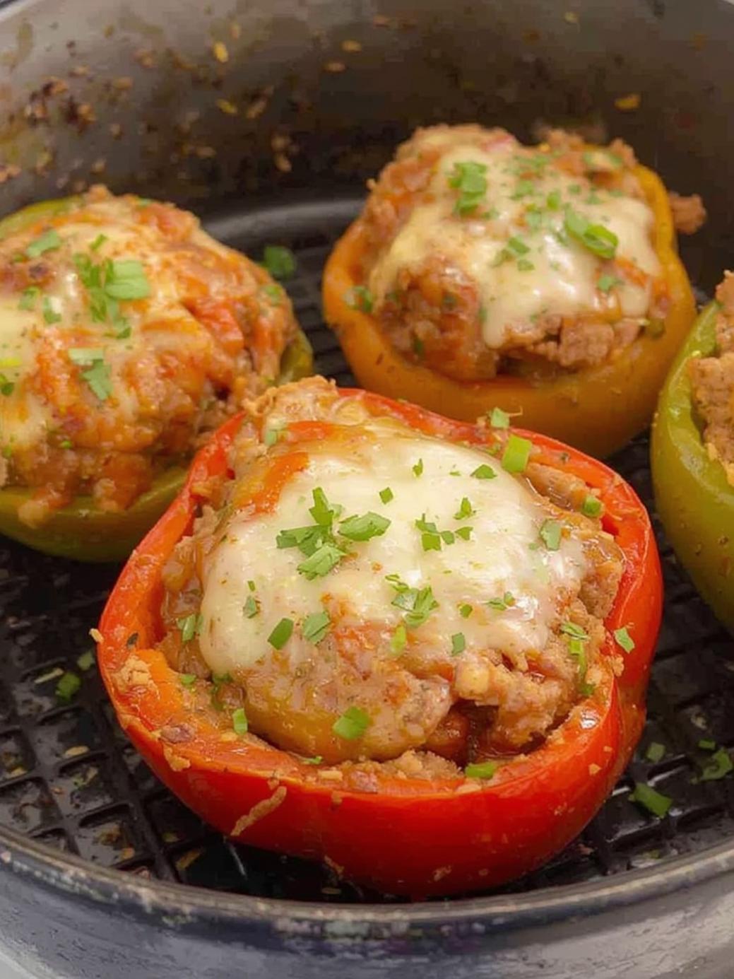 Air Fryer Stuffed Peppers with Ground Beef
