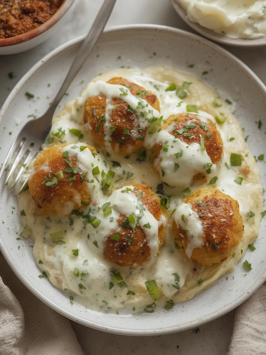 Chicken Kofta with Creamy Garlic Yogurt Sauce Recipe