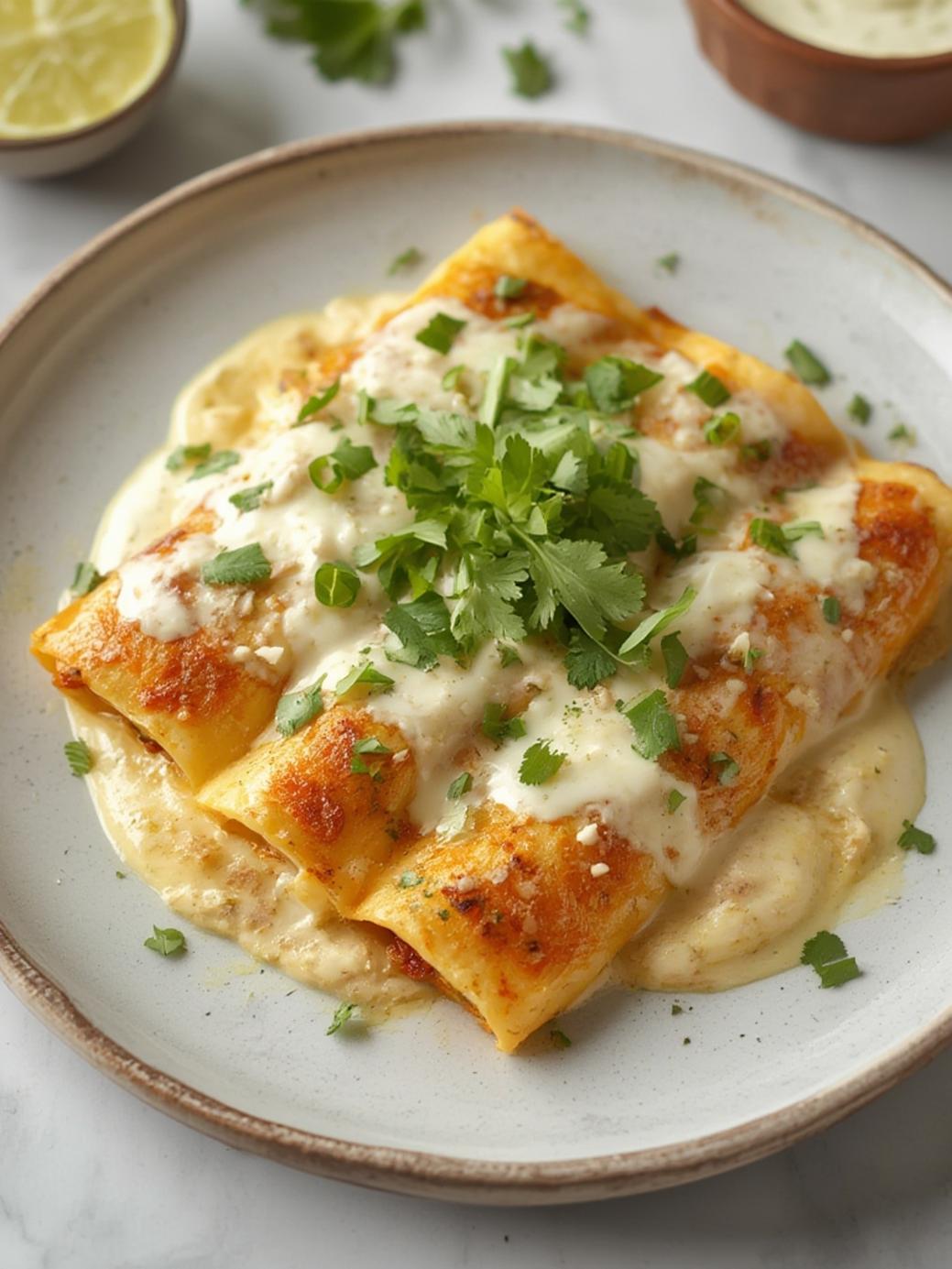 Easy White Chicken Enchiladas with Creamy White Sauce