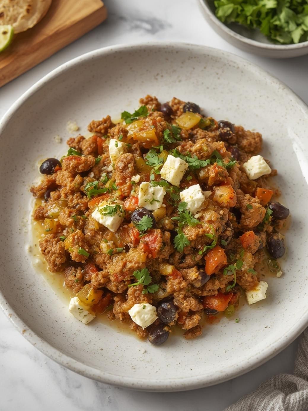 Mediterranean Keto Ground Chicken Skillet with Olives and Feta