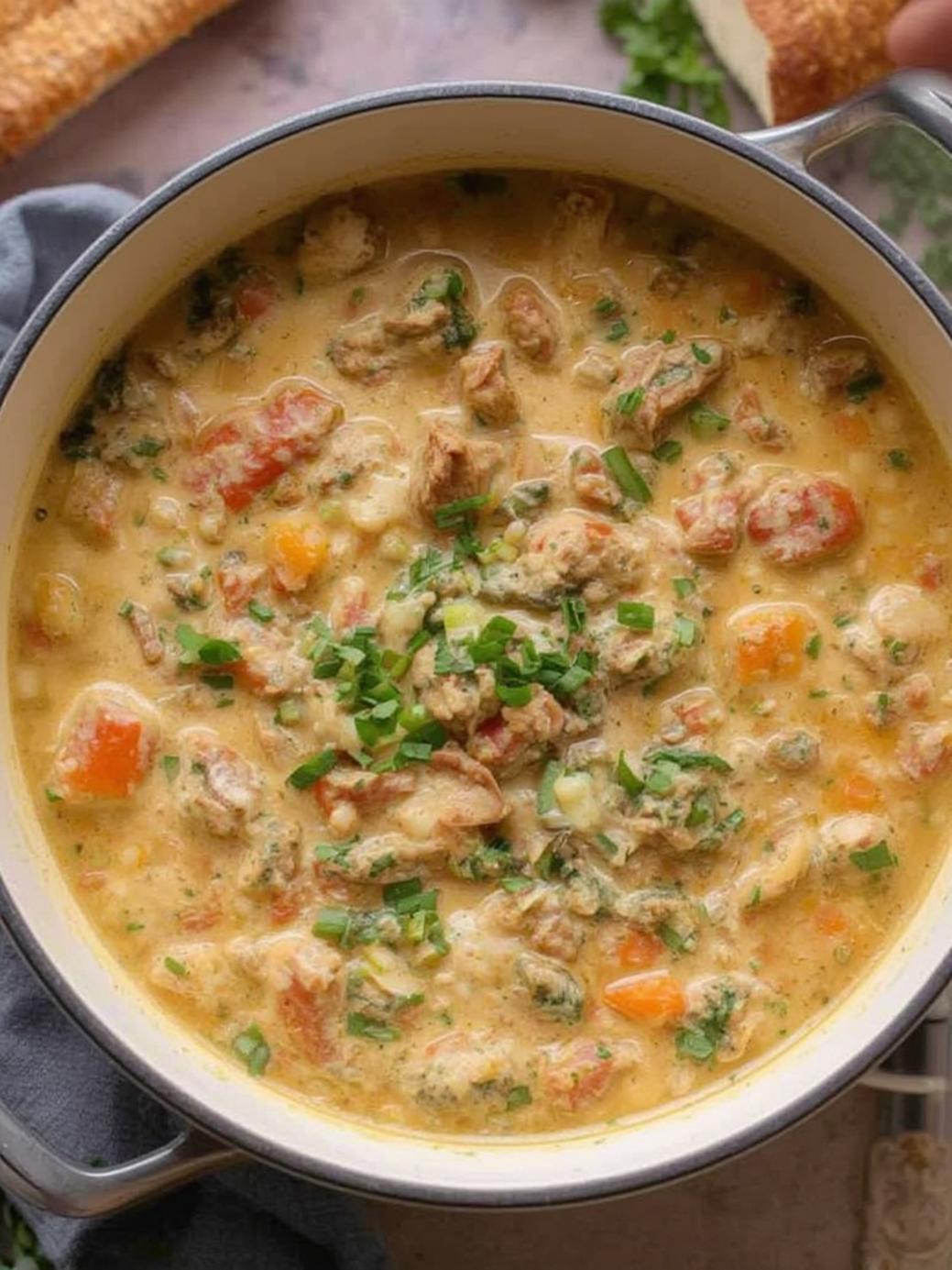 One Pot Creamy Italian Ground Chicken Soup