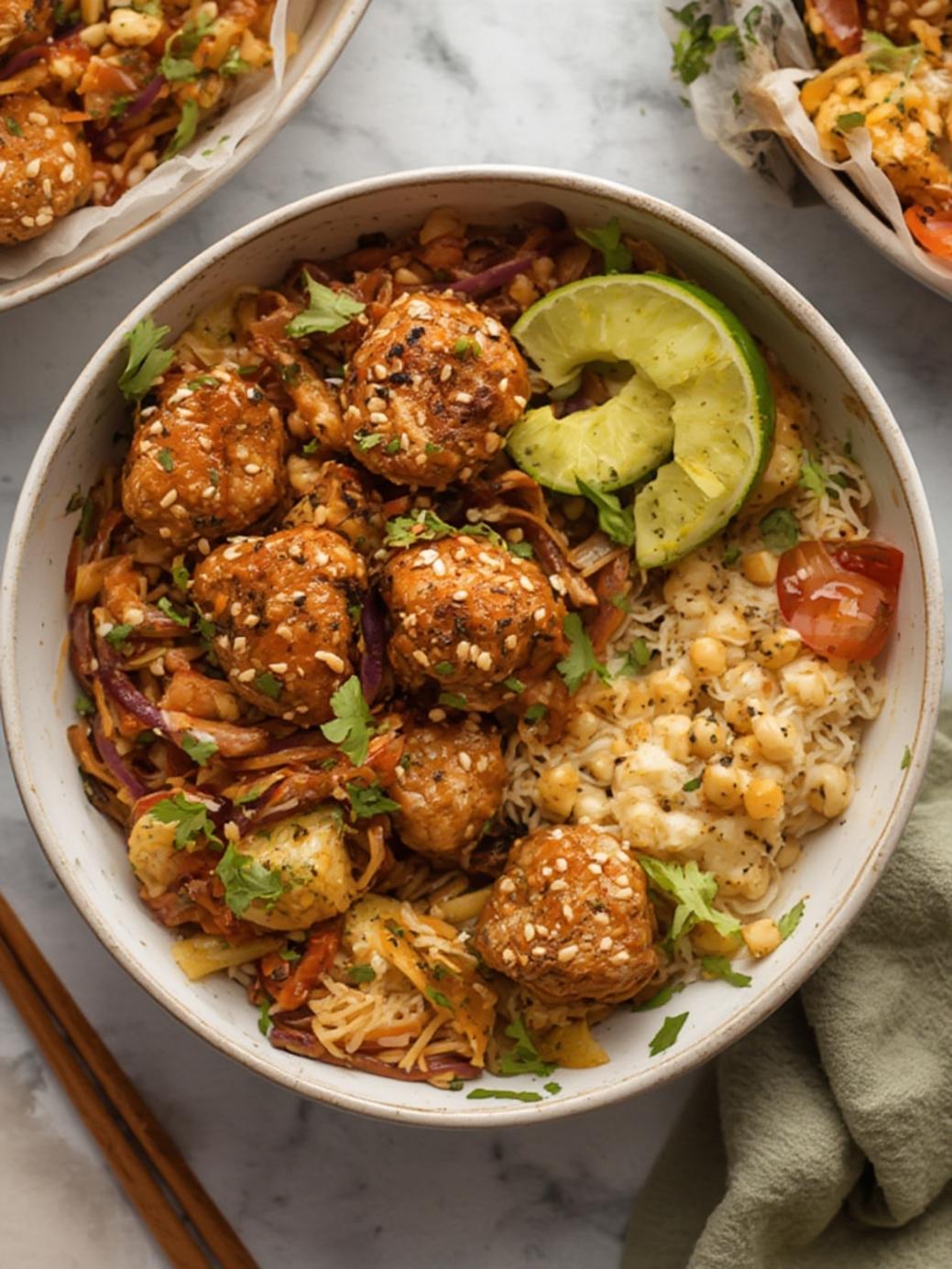 Sesame Chicken Meatball Bowls