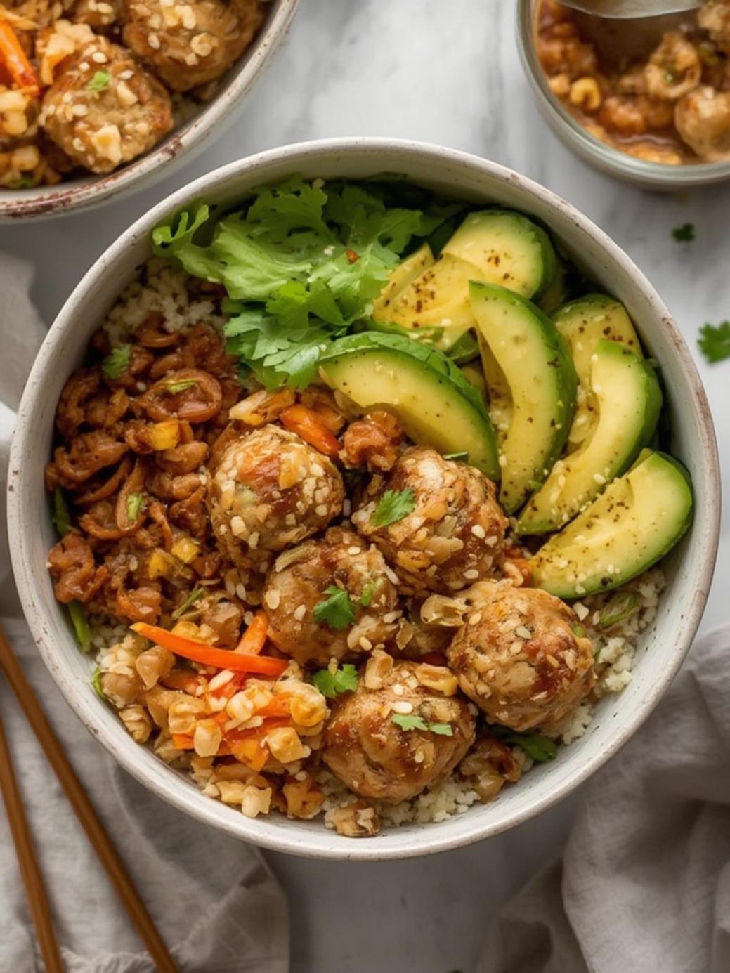 Sesame Chicken Meatball Bowls
